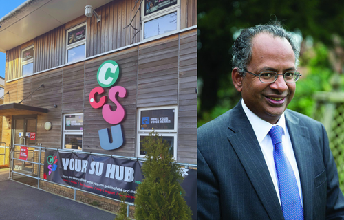 A photo of the CCSU building next to a photo of Vice-Chancellor, Rama Thirunamachandran' on.